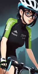 a woman in a cycling suit rides her bicycle,a woman wearing helmet and glasses riding a bicycle