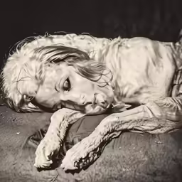 old photo of a very young woman in a dog bed