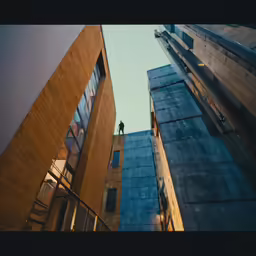 a man is climbing high up the side of a building