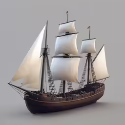 a model ship on an isolated surface with the sails down