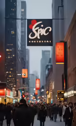 people walk through a street at night in the city