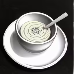 a white saucer and a plate with a spoon in it
