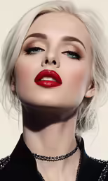 blonde haired woman with bright red lips and choker