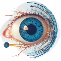 an eye with long eyelashes and blue colored iris