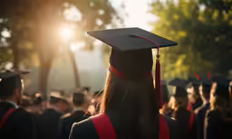 a large group of people standing around each other wearing graduation gowns