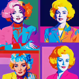 four images of the same color and style of marilyn monroe,four colored pop art pictures of marilyn monroe