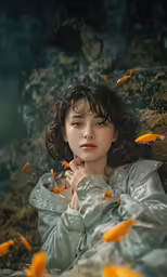 the woman in the water is looking at some fish