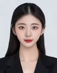a girl with long black hair wearing a suit,an asian woman is posing for a picture