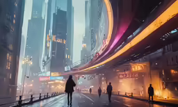 people walk along a rain soaked city street