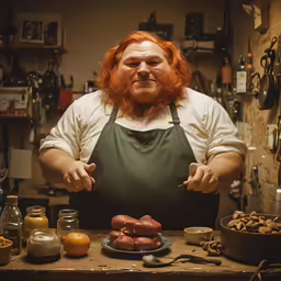 the big man has long red hair and beard