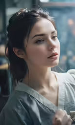 an asian woman looks into the camera as she holds something