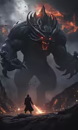 a giant monster is in the middle of a dark fog