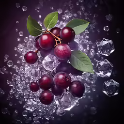 some red berries are sitting on some ice