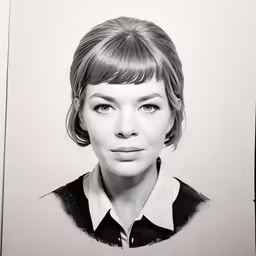 a woman with bangs and bangs in a black and white portrait