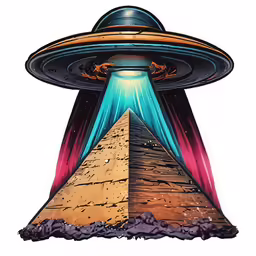 an artwork piece of a space station and its pyramid