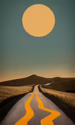 a road with an orange line in the middle is shown in this artistic photo
