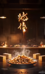 an image of chinese food cooking in the dark