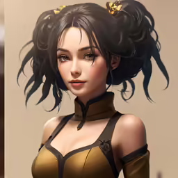 a stylized rendering of an elf with horns on her head and chest