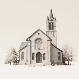 an old photo of an empty church