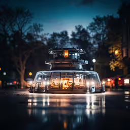 an image of an image of a bus with luggage on top