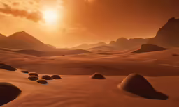 a landscape with stones and sand on the bottom of a hill