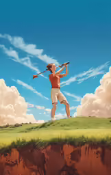 a person is playing golf in front of a cliff