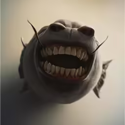 the fish with teeth is hanging down in the sky