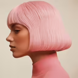 a mannequin with pink hair on top of her head