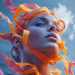 there is a woman with feathers around her neck