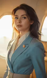 a woman is wearing a suit and holding a knife