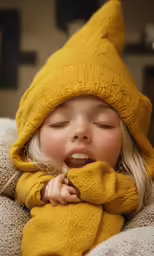 a young girl sleeps with her eyes closed