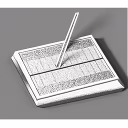 a pencil on a small object in a gray background