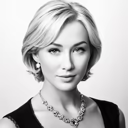 a woman in a black dress with jewelry on her neck