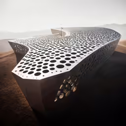 the design for this modern building is made of black and white dots