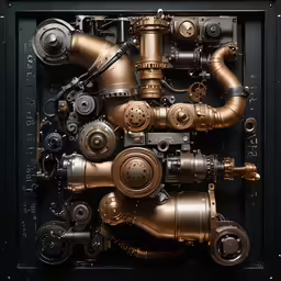 some golden metallic machinery is on display