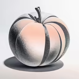 a pumpkin on a white table with black and white stripes