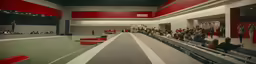 a large crowd of people walk down the center aisle of a stadium