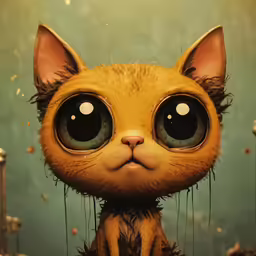 an illustrated cat looking at the camera with drops of water on it
