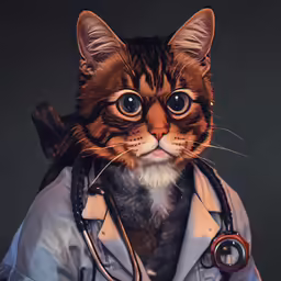 a cat is wearing a coat that has a stethoscope on it
