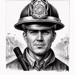 a portrait of a fireman in uniform and wearing a helmet