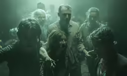 the walking dead characters pose with an evil man