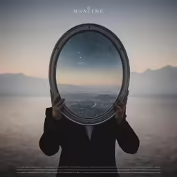 man holding up a mirror over his face