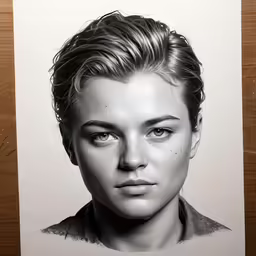 a drawing of a woman in front of a piece of paper