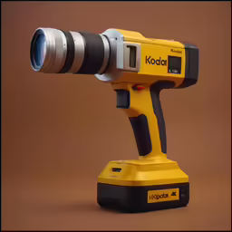 a camera flash with its top held up with a lens