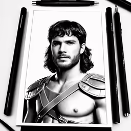 a drawing of a man with long hair and no shirt