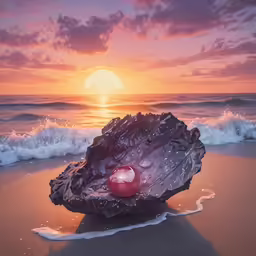 an oyster laying on top of the sand at the beach