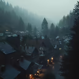 a town with lots of buildings and lights all around it