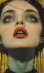a close up image of a woman with makeup