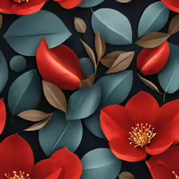 red flower with green leaves on a black background