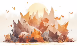a scenic illustration of a mountain range covered in autumn leaves